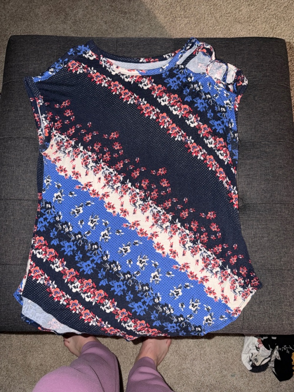 Maurices Navy Floral Diagonal Stripe Tank Top with Blue and Red Accents